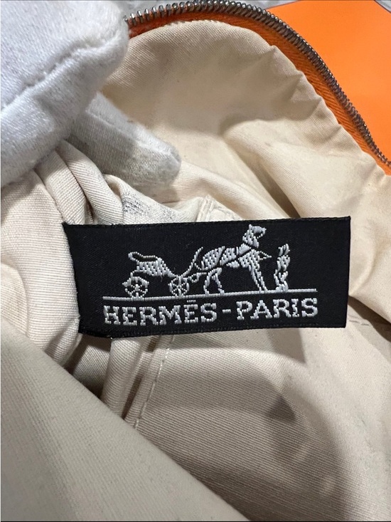 Hermès Bolide Orange Cotton & Leather Pouch - Authentic - Picture 7 of 10